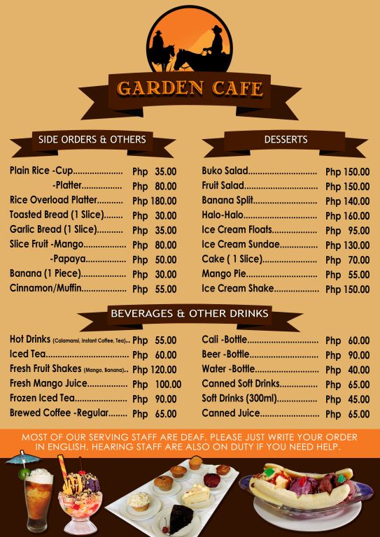 Our Menu | Garden Cafe Restaurant Tagbilaran Bohol